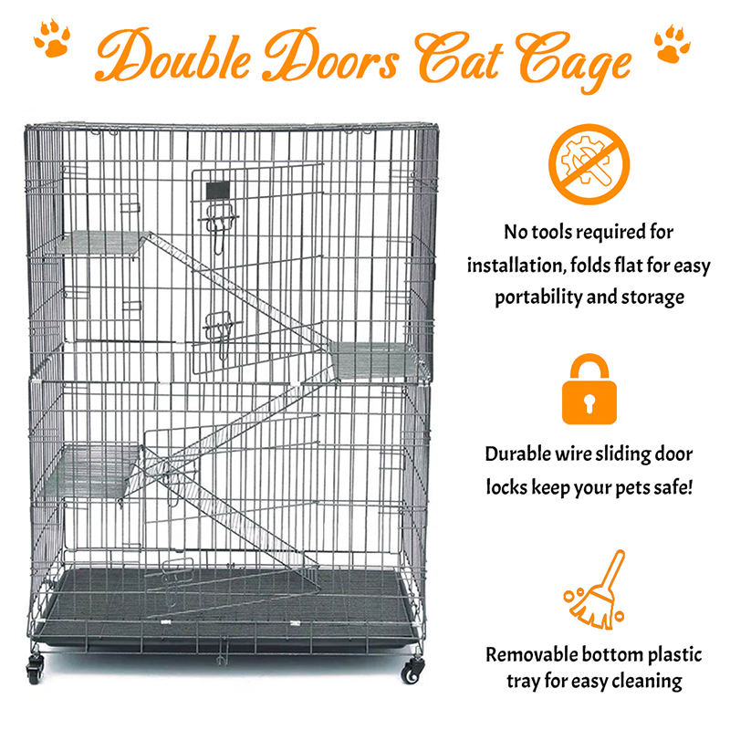 2/3/4-Tier nagy beltéri huzalfém macska ketrec kerekekkel 2/3/4-Tier nagy beltéri huzalfém macska ketrec kerekekkel