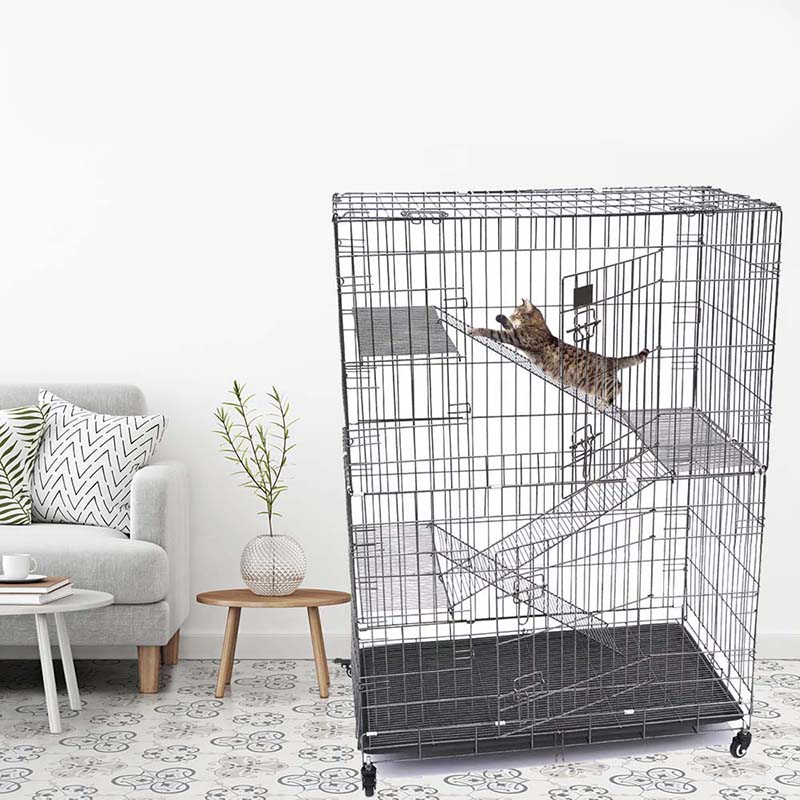 2/3/4-Tier nagy beltéri huzalfém macska ketrec kerekekkel 2/3/4-Tier nagy beltéri huzalfém macska ketrec kerekekkel