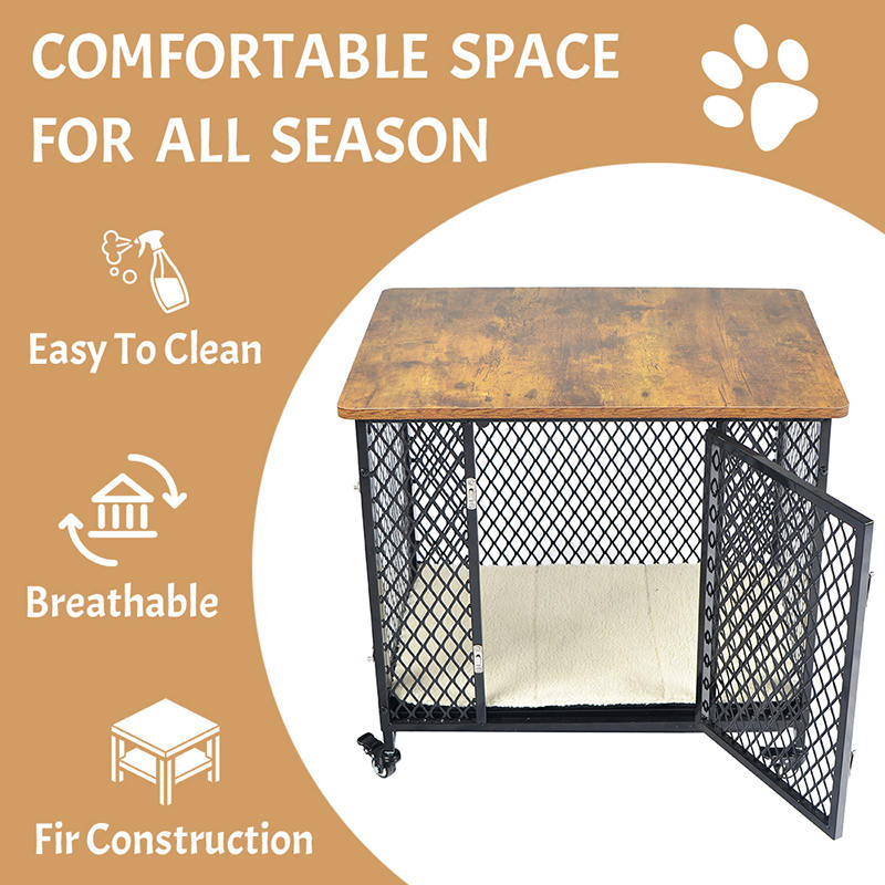 Bútor stílusú nagy fa kutya ketrec kerekekkel és párnával Bútor stílusú nagy fa kutya ketrec kerekekkel és párnával