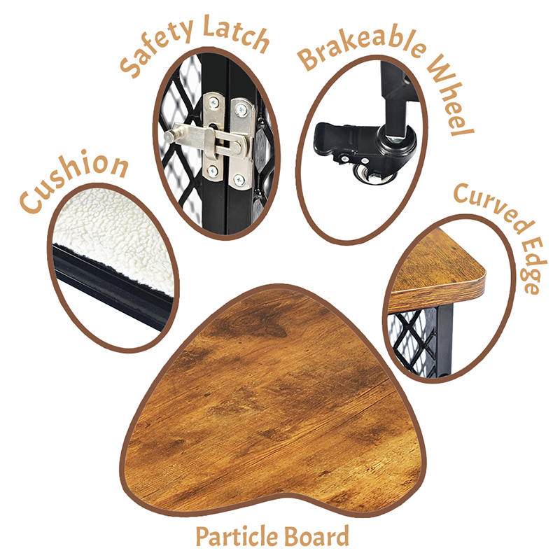 Bútor stílusú nagy fa kutya ketrec kerekekkel és párnával Bútor stílusú nagy fa kutya ketrec kerekekkel és párnával