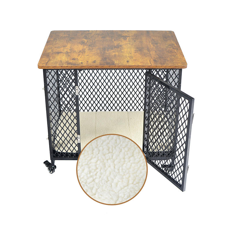 Bútor stílusú nagy fa kutya ketrec kerekekkel és párnával Bútor stílusú nagy fa kutya ketrec kerekekkel és párnával