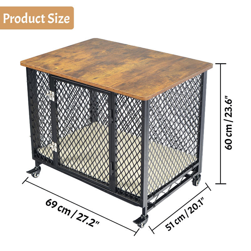 Bútor stílusú nagy fa kutya ketrec kerekekkel és párnával Bútor stílusú nagy fa kutya ketrec kerekekkel és párnával