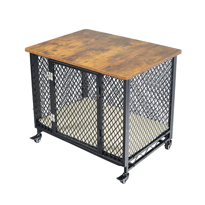 Bútor stílusú nagy fa kutya ketrec kerekekkel és párnával Bútor stílusú nagy fa kutya ketrec kerekekkel és párnával