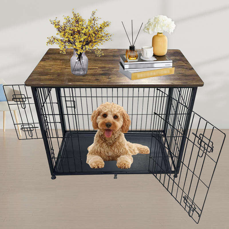 Nagy fa bútor kutya ketrec eltávolítható tálcával Nagy fa bútor kutya ketrec eltávolítható tálcával