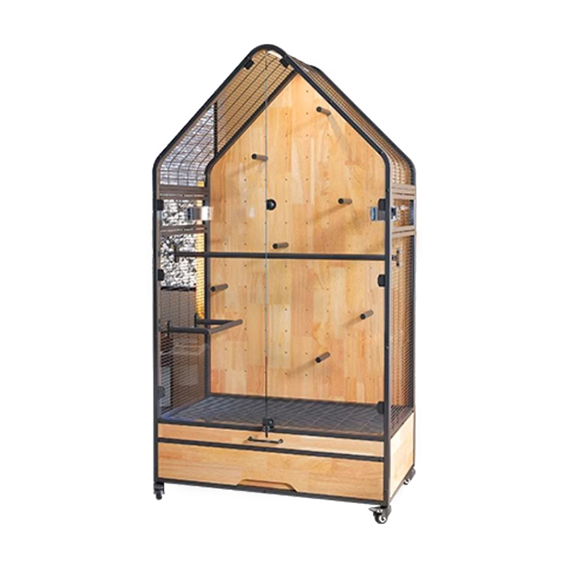 Fa és acél ketrec nagymértékben eltávolítható barkács villa papagáj madár tenyésztő ketrecek állványkerekekkel