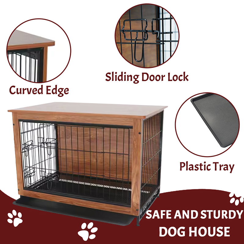 Beltéri nagy fa fém bútor stílusú kutya láda Beltéri nagy fa fém bútor stílusú kutya láda