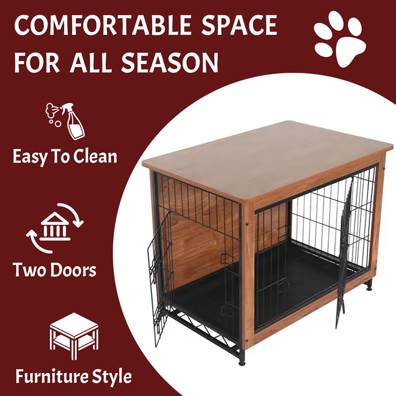 Beltéri nagy fa fém bútor stílusú kutya láda Beltéri nagy fa fém bútor stílusú kutya láda