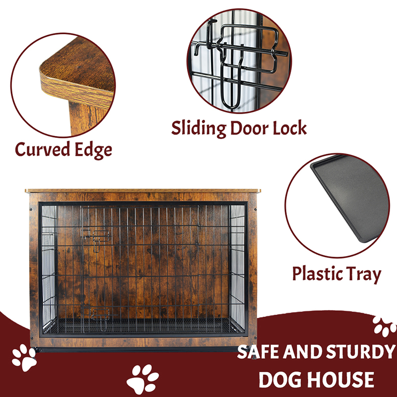 Beltéri fa bútor stílusú fém kutya ketrec Beltéri fa bútor stílusú fém kutya ketrec