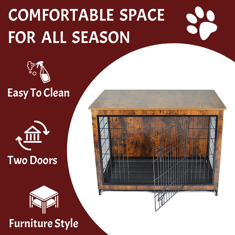 Beltéri fa bútor stílusú fém kutya ketrec Beltéri fa bútor stílusú fém kutya ketrec