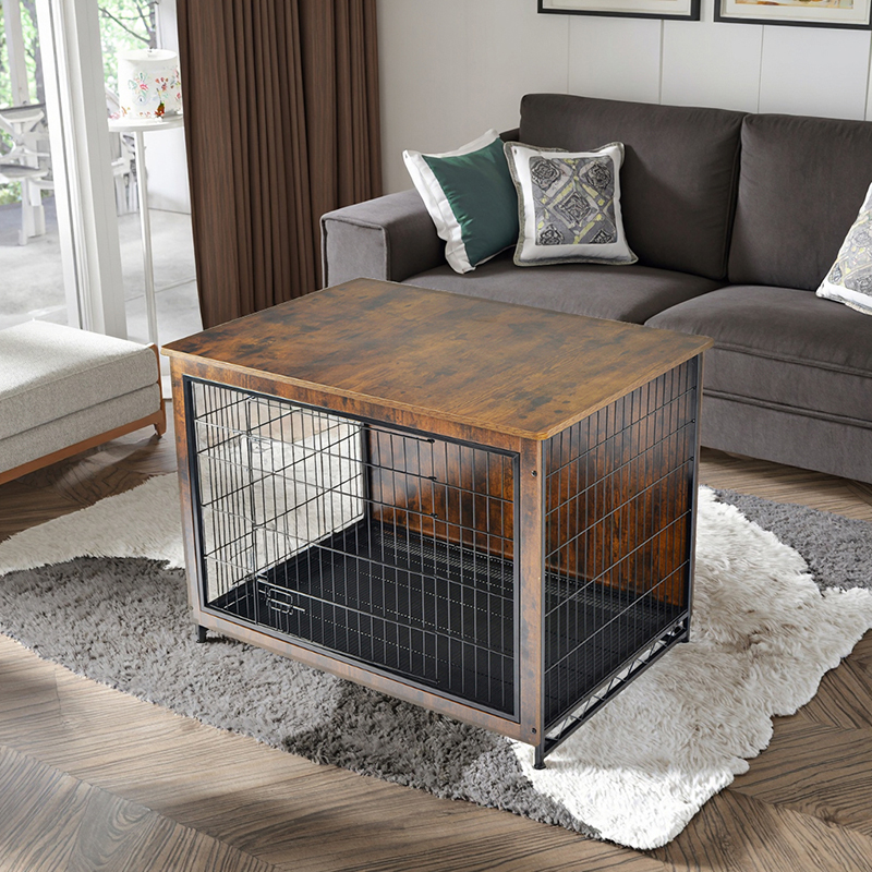 Beltéri fa bútor stílusú fém kutya ketrec Beltéri fa bútor stílusú fém kutya ketrec