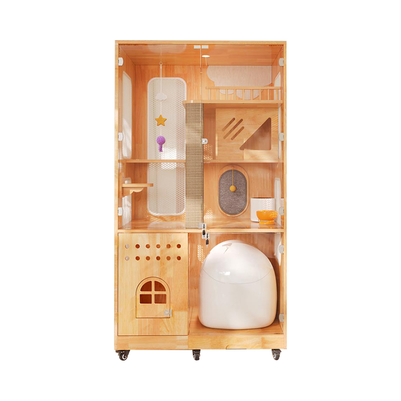 Panorámás beltéri villa ketrec szilárd fa macskaház háza